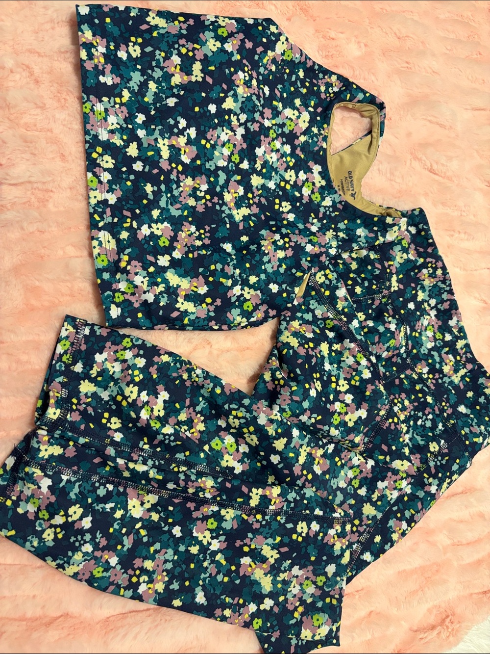 Old Navy Navy Floral Print Leggings and Top Set Active Wear Girl 8 Like New!